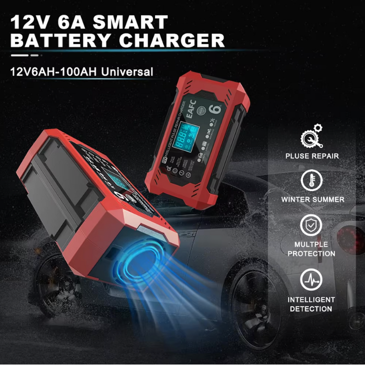 شاحن بطارية سيارة ذكي 12V/24V - شاشة LCD & حماية تلقائية