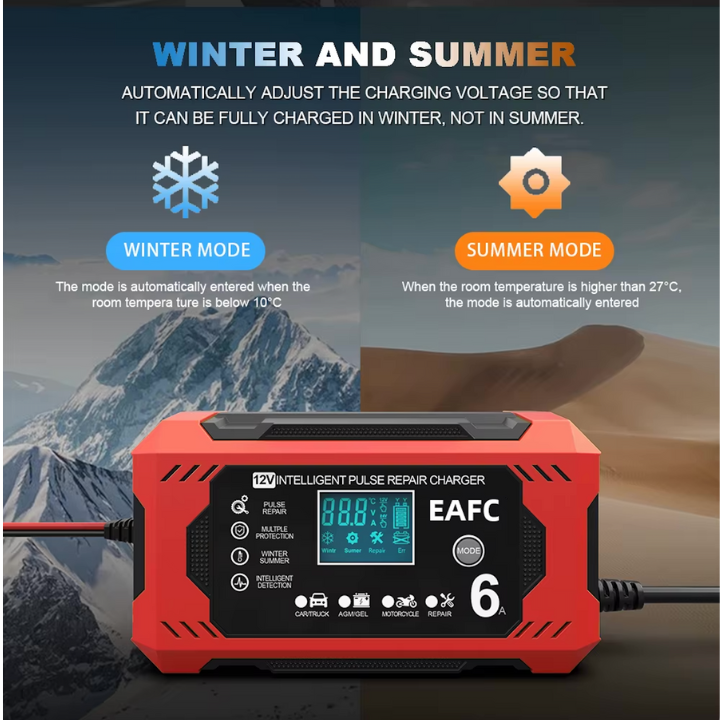 شاحن بطارية سيارة ذكي 12V/24V - شاشة LCD & حماية تلقائية