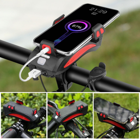 Multifunktionales Fahrradlicht – Handyhalterung und Hupe 