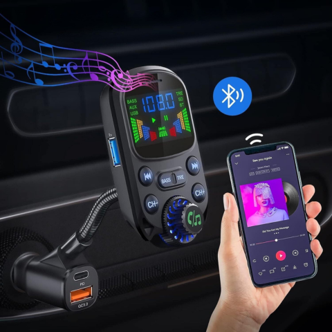 車用マルチファンクションFM送信機 — 音楽と音声アシスタント 